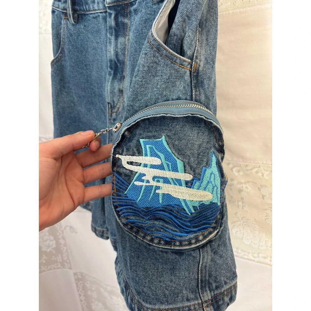 Blue Denim High Waist 90s Vibe Baggy Streetwear Shorts Size XXS